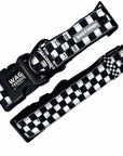 Reflective dog collar with black and white checkered design