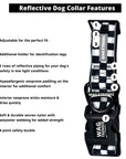 Reflective dog collar features infographic with seven key benefits