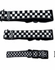 Reflective dog collars in black and white checkered pattern - small, medium, and large widths