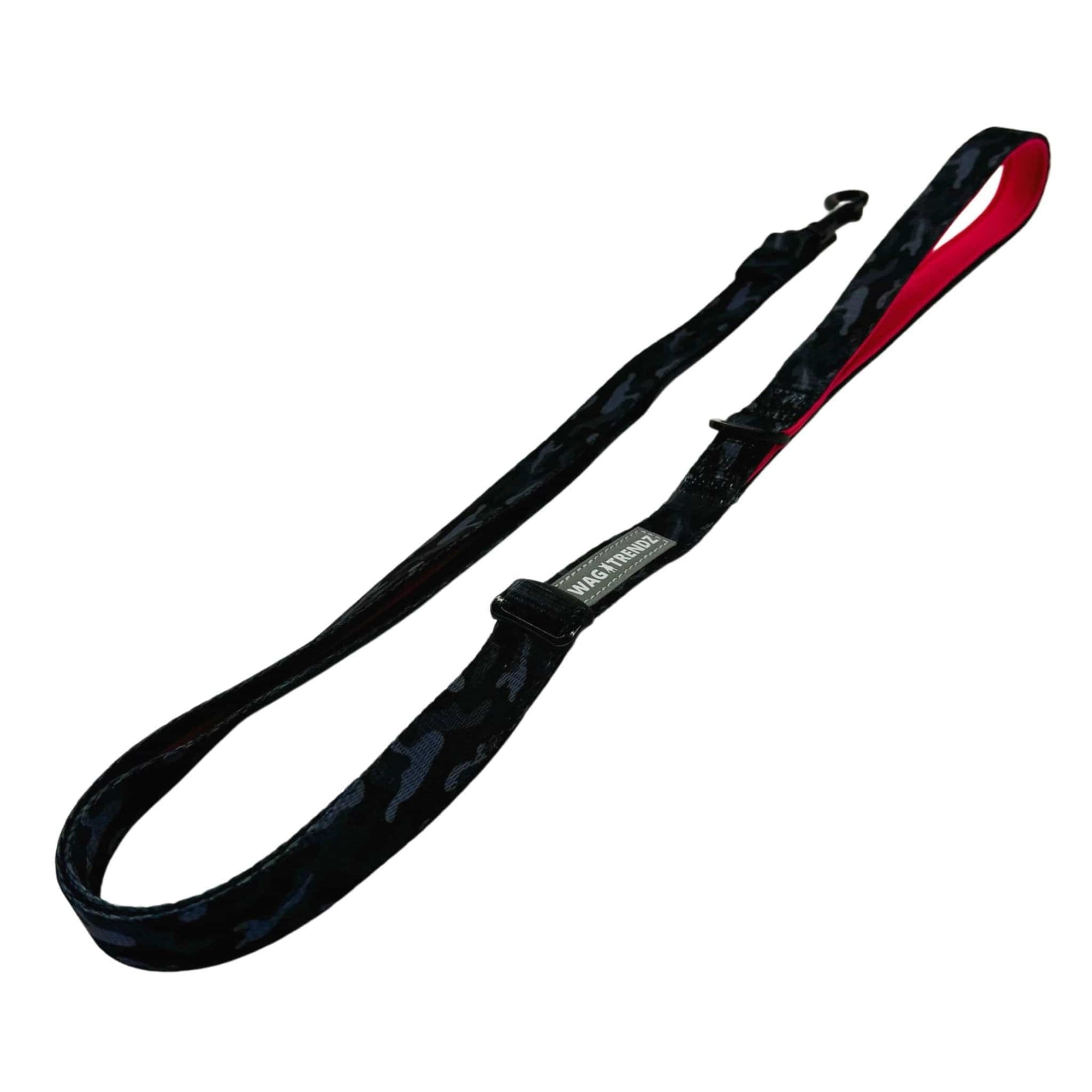 Adjustable Dog Leash - Black and Gray Camo with Hot Pink accents - against solid white background - Wag Trendz