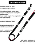 Adjustable Dog Leash - Black and Gray Camo with Hot Pink accents - with product feature captions - against solid white background - Wag Trendz