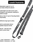 Adjustable dog leash features infographic with numbered callouts