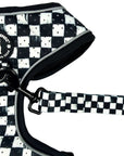 Cooling dog harness with matching black and white checkered leash and Wag Trendz® logo
