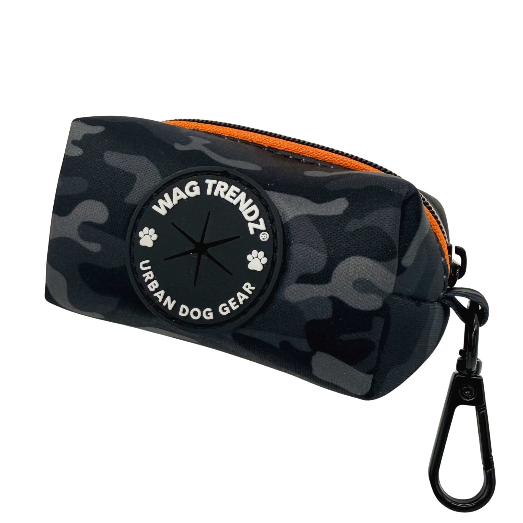 Dog Poop Bag Holder | Black Gray Camo with Orange Accents