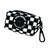 Dog poop bag holder with black and white checkered design and carabiner clip