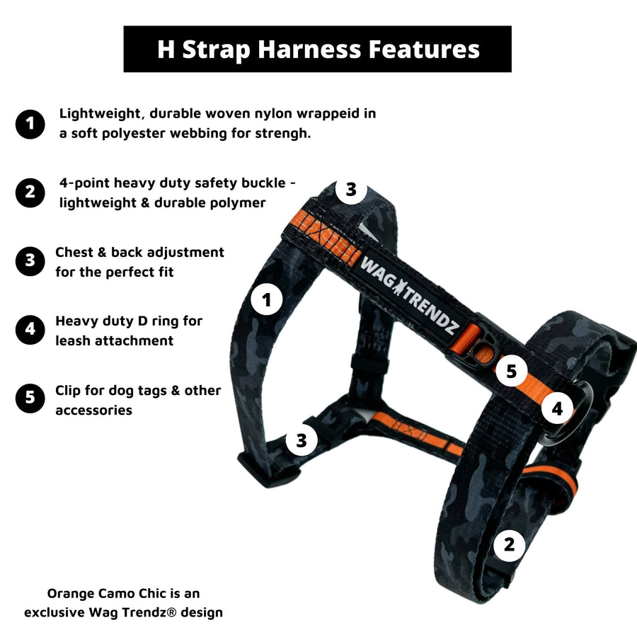 H Dog Harness | Orange Camo Chic (SHēk)