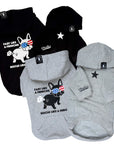 French Bulldog Hoodie “Fart Like A Frenchie Rescue Like A Hero” graphic hooded sweatshirt - black  and gray with French Bulldog wearing USA sunglasses and star on chest- against solid white background - Wag Trendz