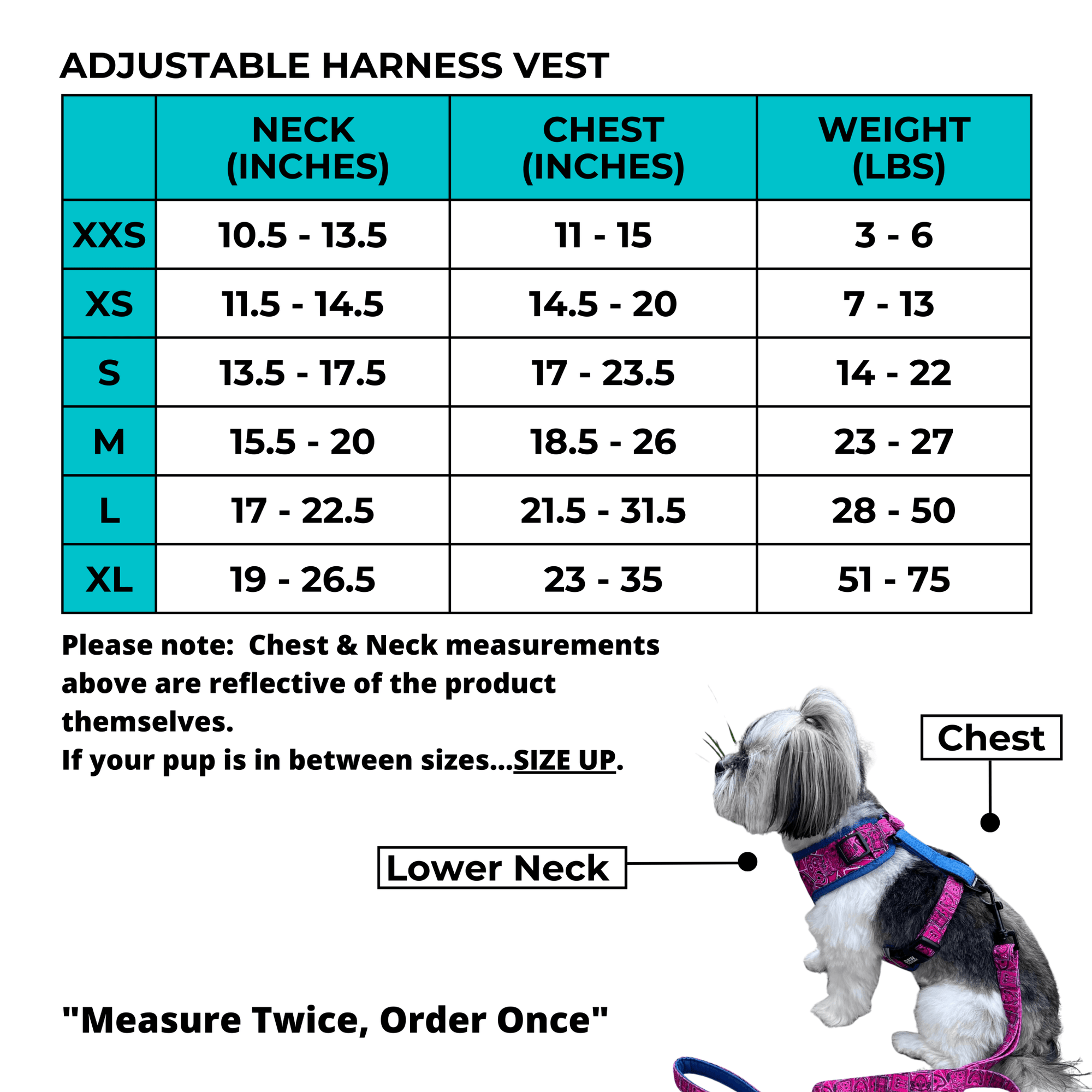 Denim No Pull Adjustable - Size Chart | Wag Trendz