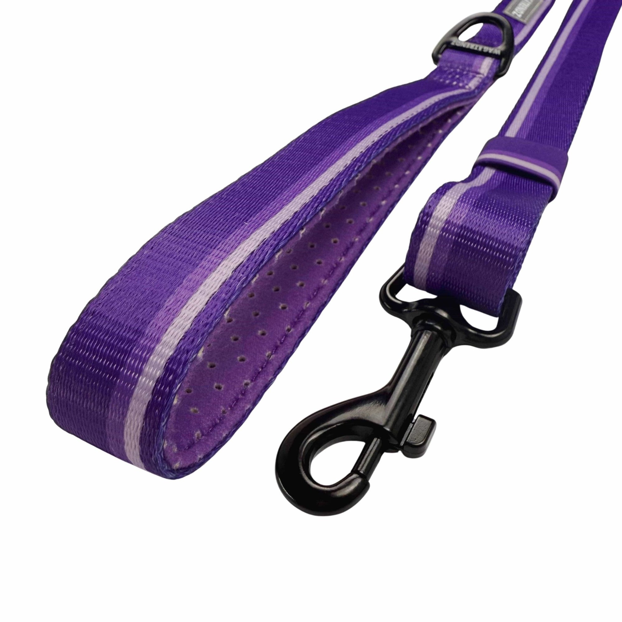 NeoCool Sport Adjustable leash -Purple with medium and light purple stripes on a white background