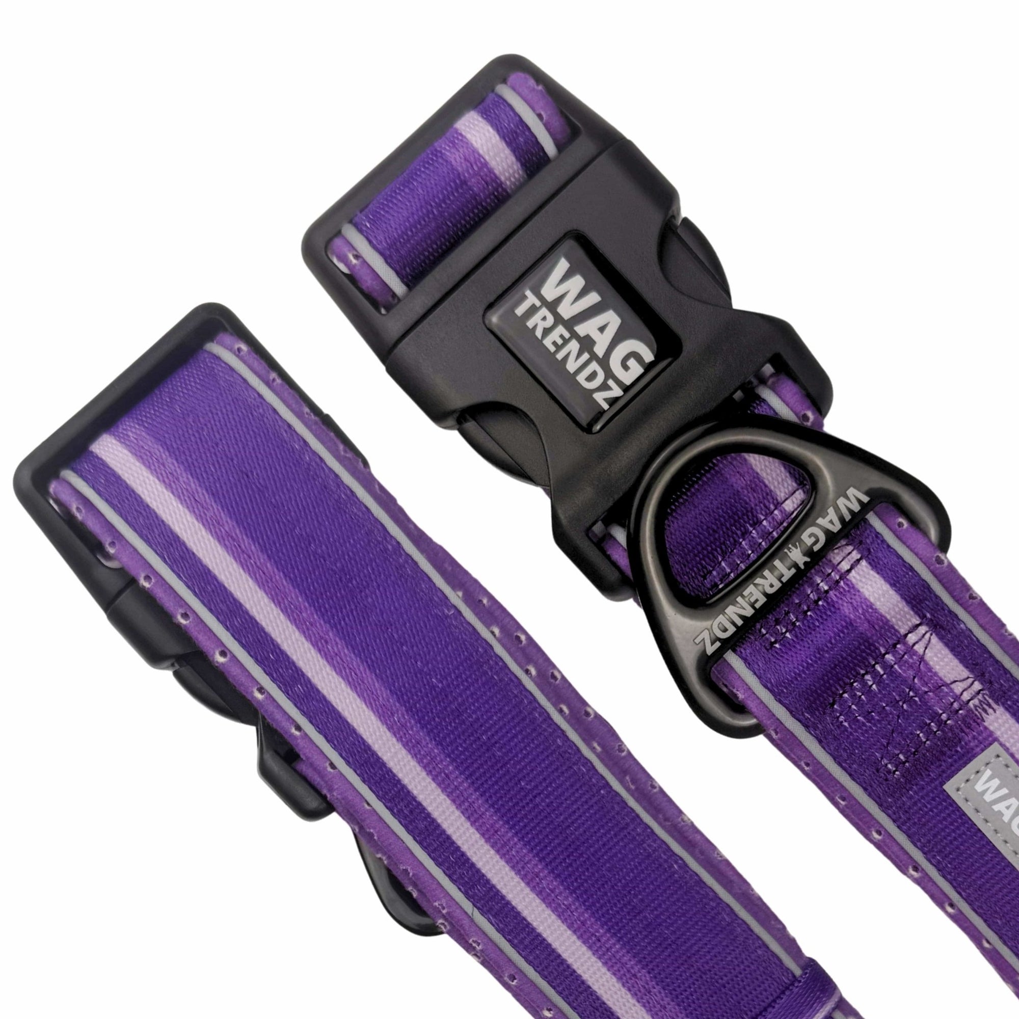 NeoCool™ Sport Reflective Dog Collar in Purple with black hardware with white background