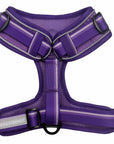 NeoCool Sport Dog Harness in Purple with reflective logo tag on a white background
