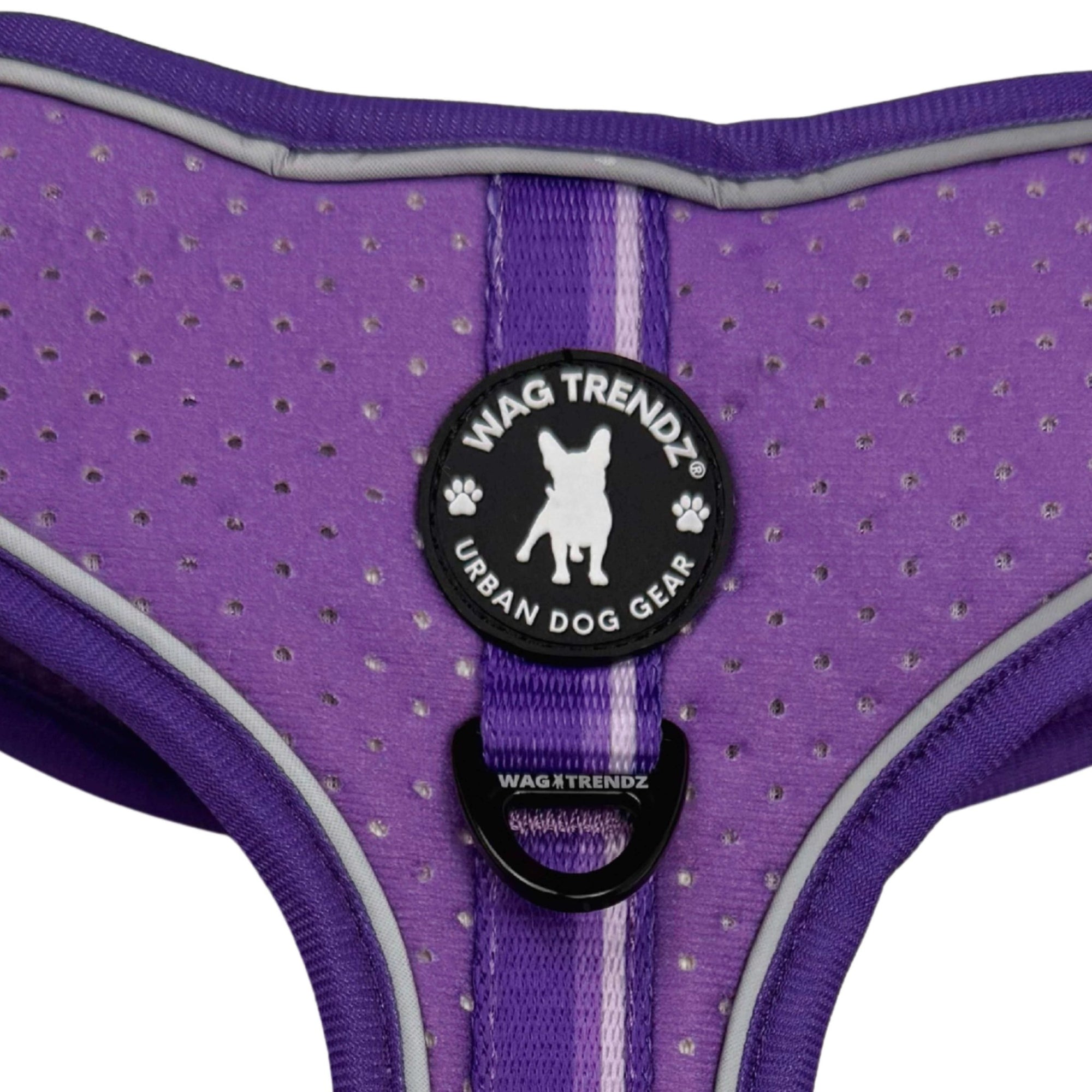 NeoCool Sport Dog Harness in Purple with Wag Trendz rubber logo on a white background