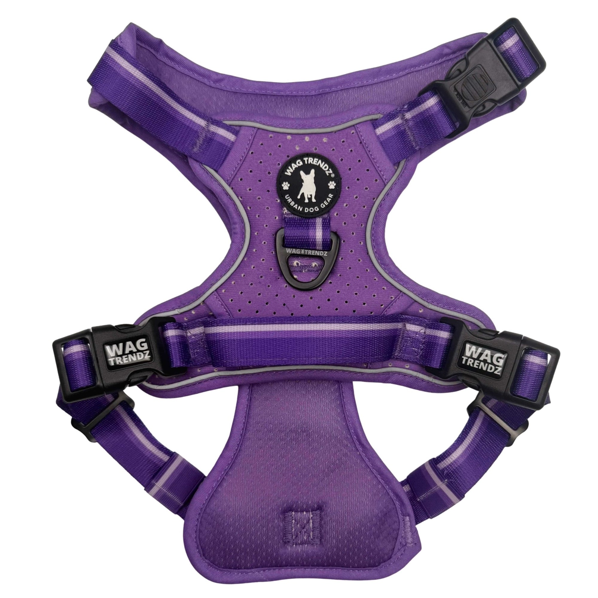NeoCool™ Sport Dog Harness with Handle in purple with medium and light purple accents with 'Wag Trendz' branding on a white background