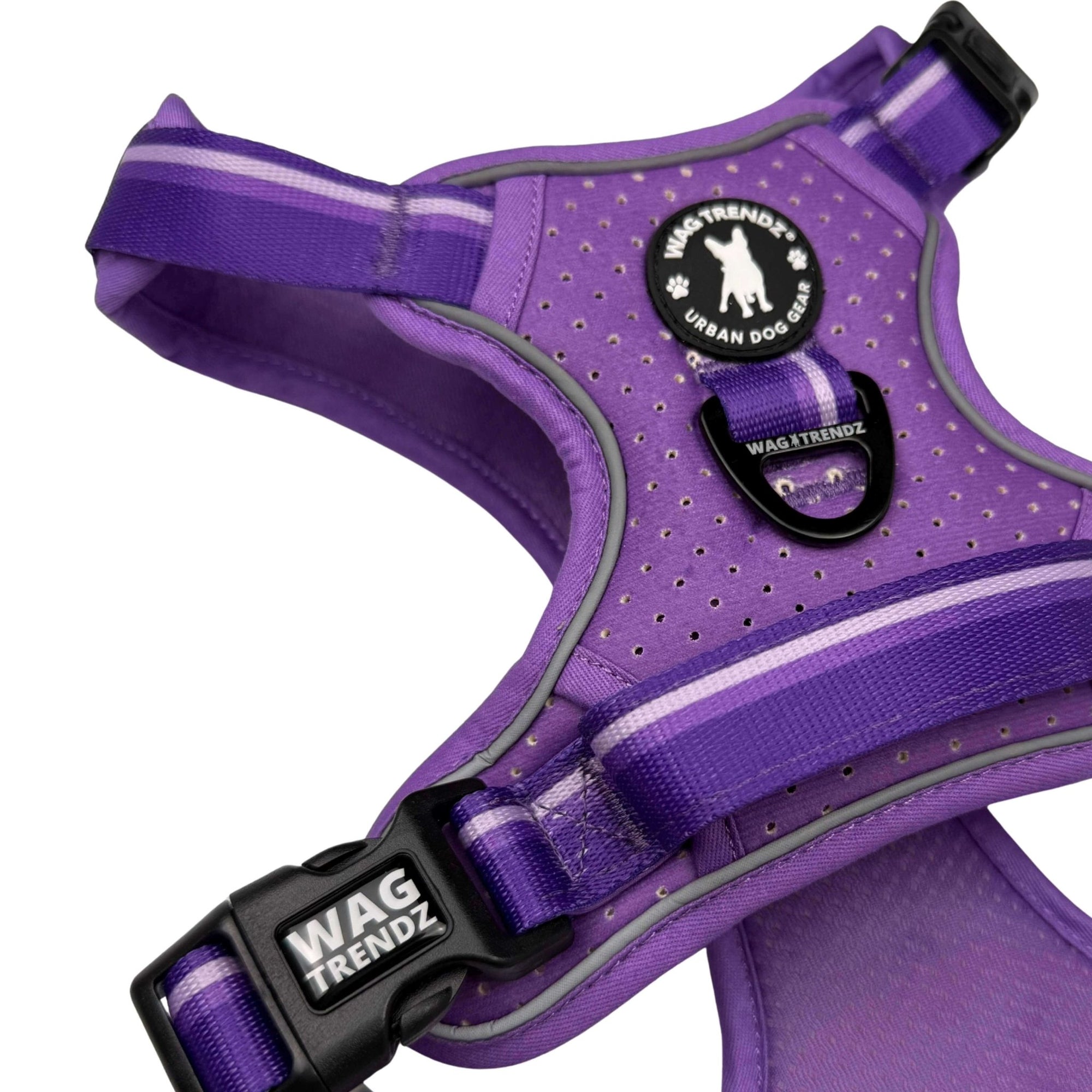 NeoCool™ Sport Dog Harness with Handle in purple with &#39;Wag Trendz&#39; branding on a white background