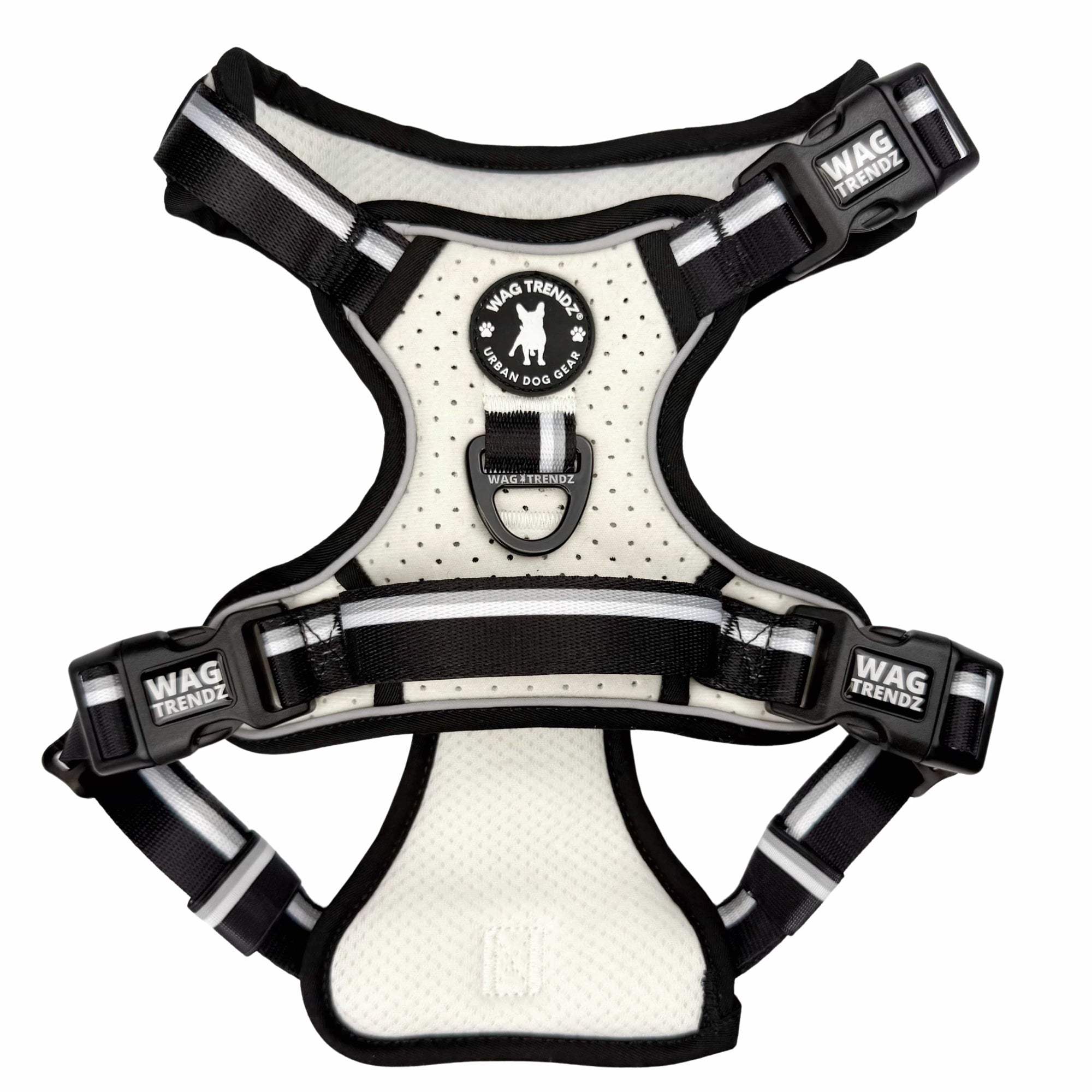 NeoCool™ Sport Dog Harness With Handle in white with black and gray accents with &#39;Wag Trendz&#39; branding on a white background