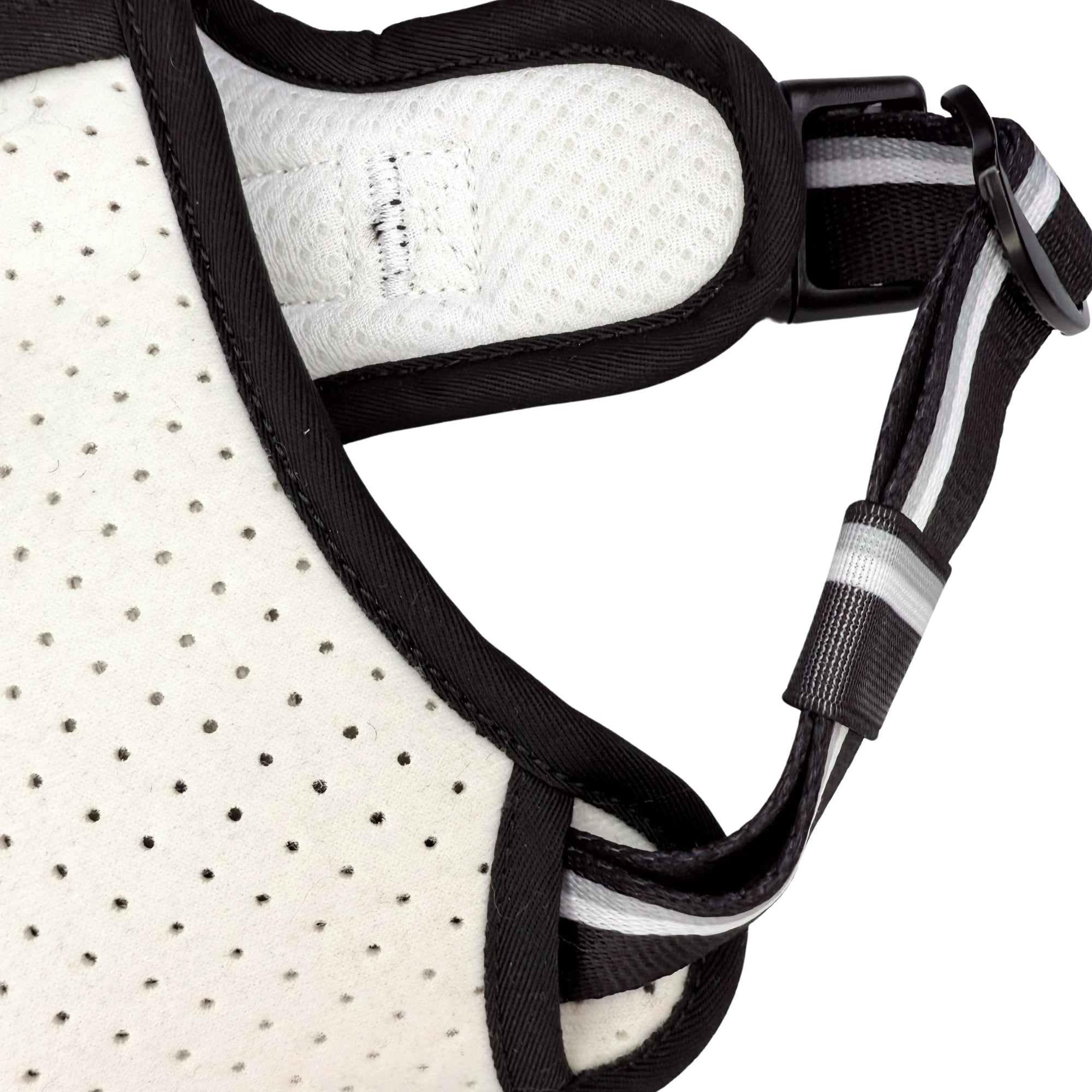Close-up of a NeoCool™ Sport Dog Harness With Handle in white with black straps on a white background