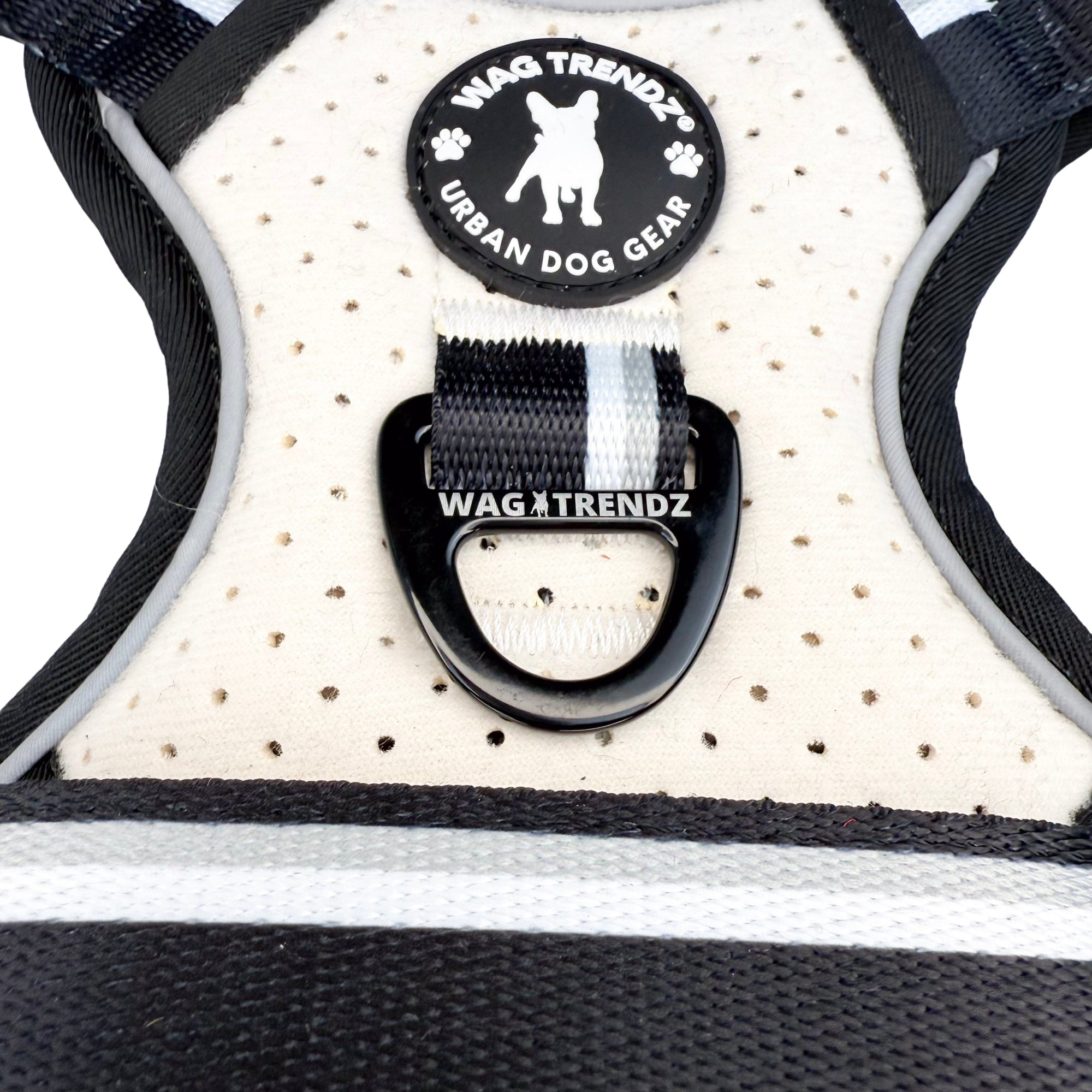 NeoCool™ Sport Dog Harness With Handle in white with black and gray accents with &#39;Wag Trendz&#39; branding on a white background