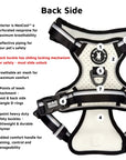 NeoCool™ Sport Dog Harness With Handle in white with black and gray accents with features listed on the back side on white background