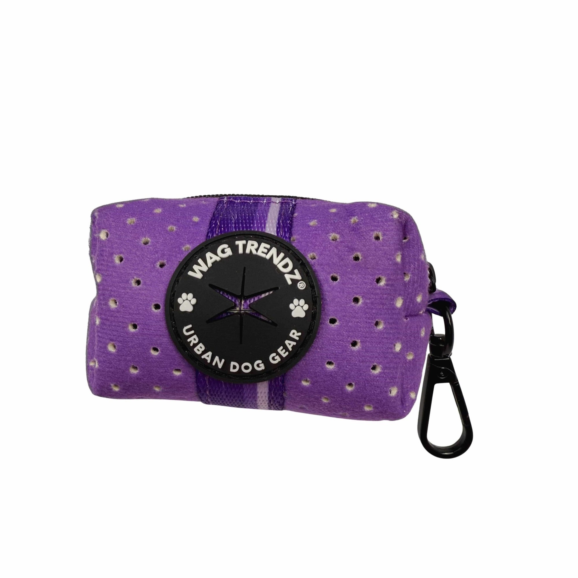 NeoCool™ Sport Poop Bag Holder in Purple with &#39;Wag Trendz&#39; Black logo dispenser on a white background