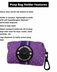 NeoCool™ Sport Poop Bag Holder in Purple with black swivel clip and features with 'Wag Trendz' branding dispenser on a white background.
