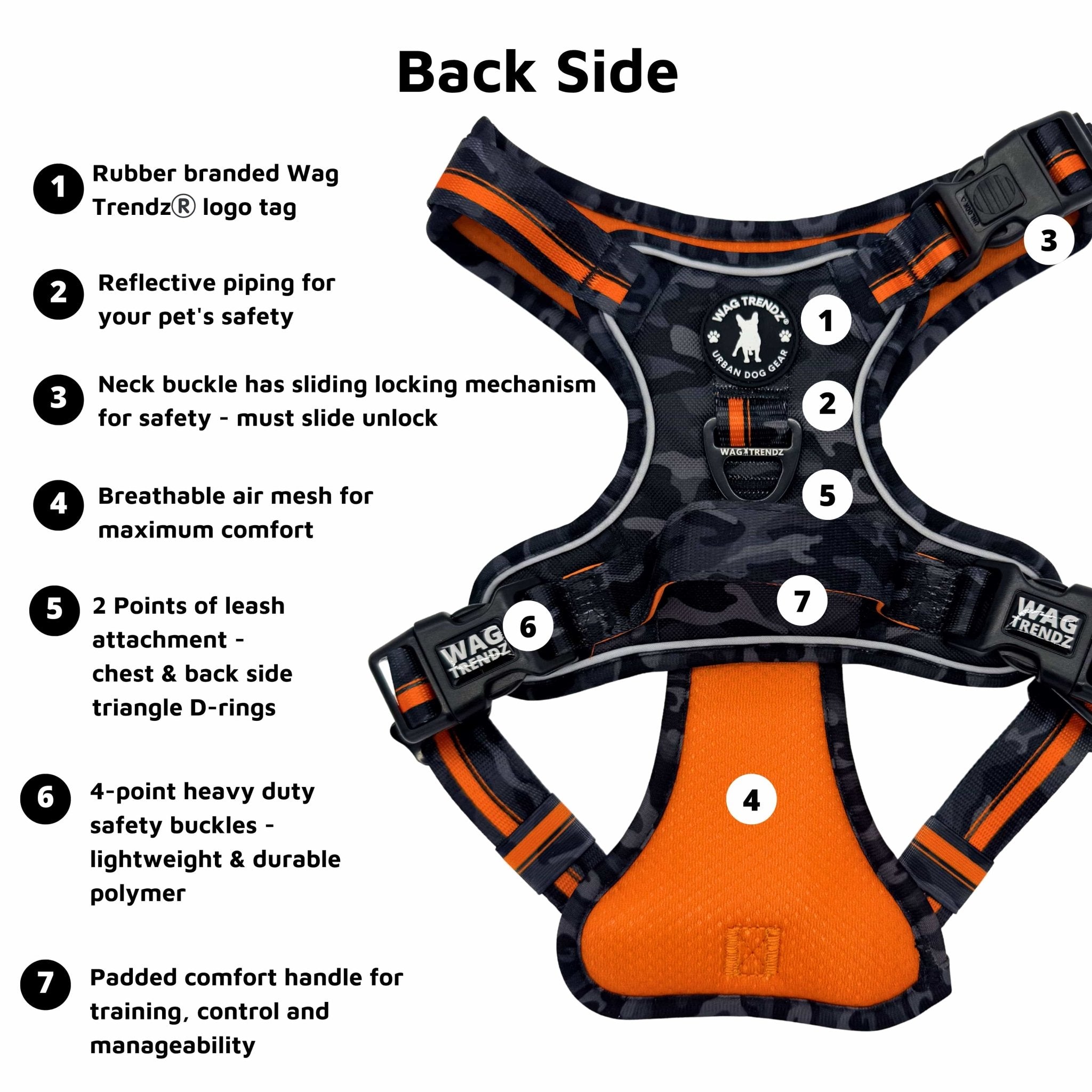 444.dogs専用 No Pull Dog Harness | Handle For Control | Camo Orange