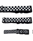 Reflective dog collars in black and white checkered pattern - small, medium, and large widths