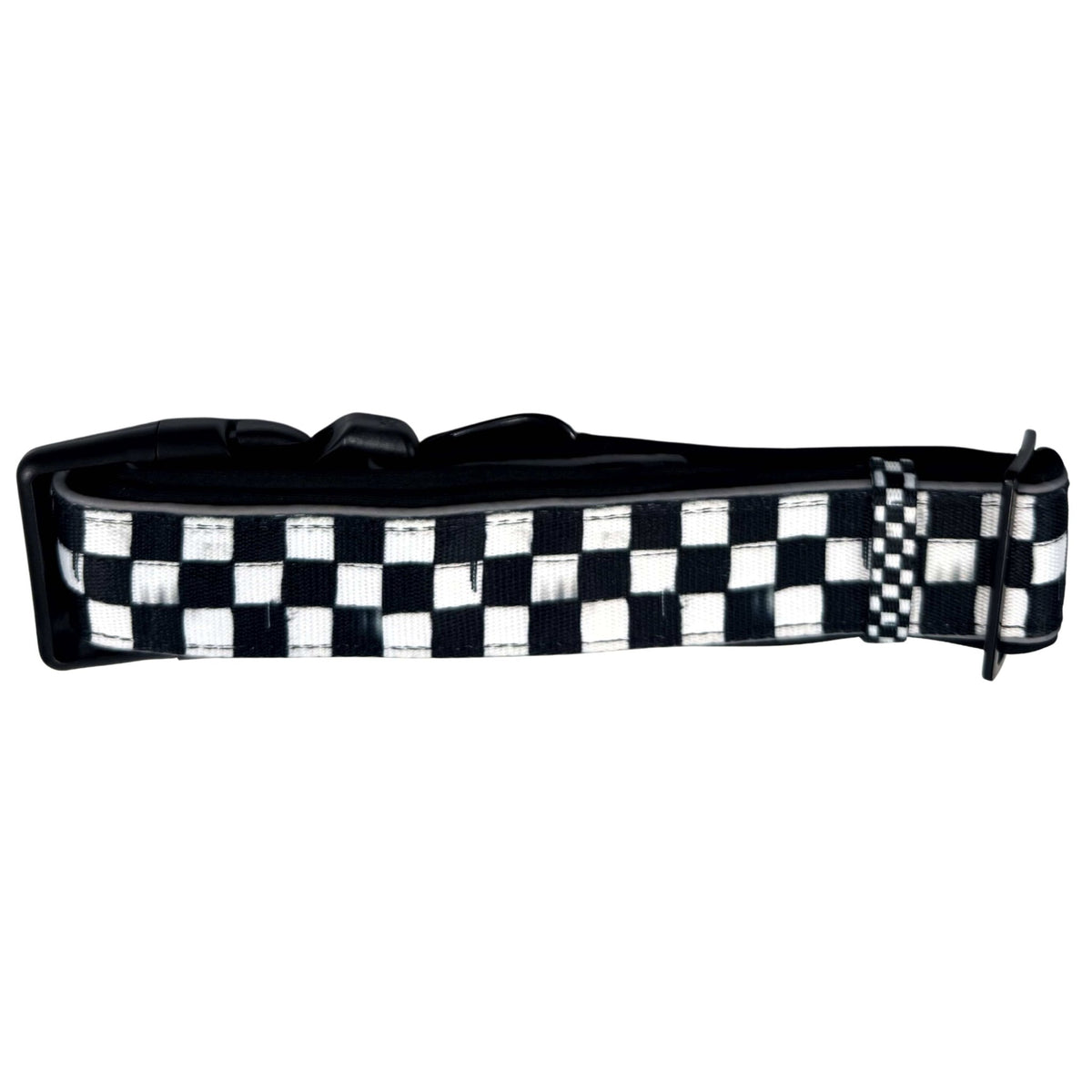 Reflective dog collar with wide checkered strap and black buckle