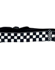 Reflective dog collar with wide checkered strap and black buckle