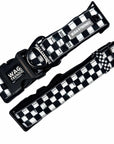 Reflective dog collar with black and white checkered design