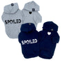 Hooded Sweatshirt For Dogs - “SPOILED” hooded sweatshirt in gray and black sets - back view has SPOILED and front chest has a solid heart emoji - against solid white background - Wag Trendz