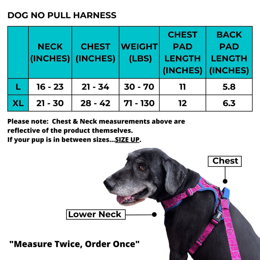 Dog Harness and Leash Set - No Pull Harness - Size Chart - Wag Trendz