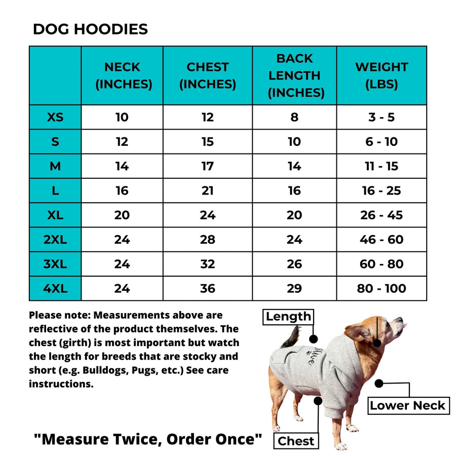 Dog Hoodie - Hoodies For Dogs - Size Chart - Wag Trendz