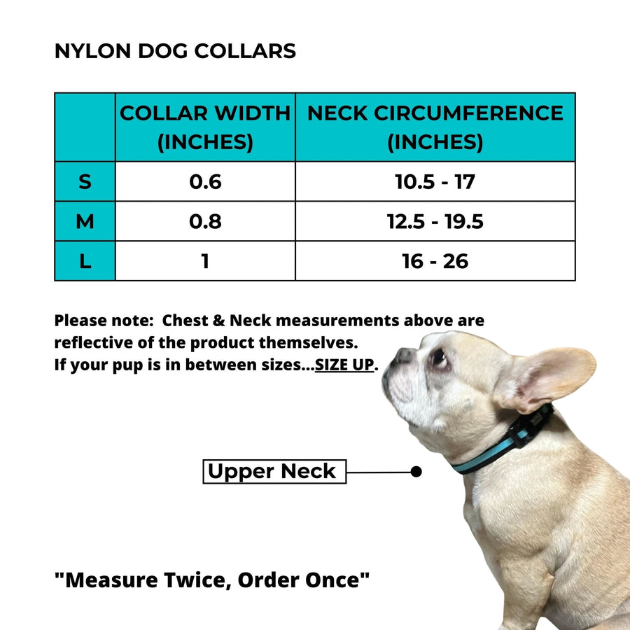 Dog Leash and Collar Sets - Nylon Dog Collars Size Chart - Wag Trendz®