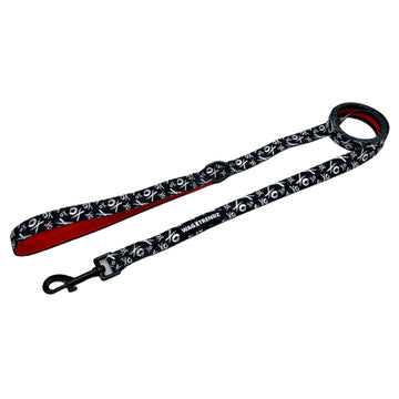 Nylon Dog Leash - black and white XO's with red accents -against a solid white background - Wag Trendz