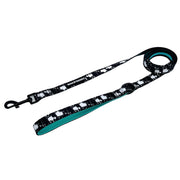 Nylon Dog Leash - black with white paint splatter and teal accents against white background - Wag Trendz