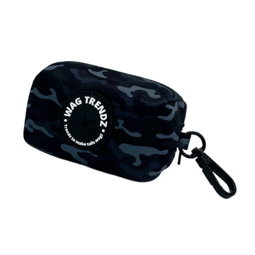 Dog Poo Bag Holder - black and gray Camo Chic - against white background - Wag Trendz