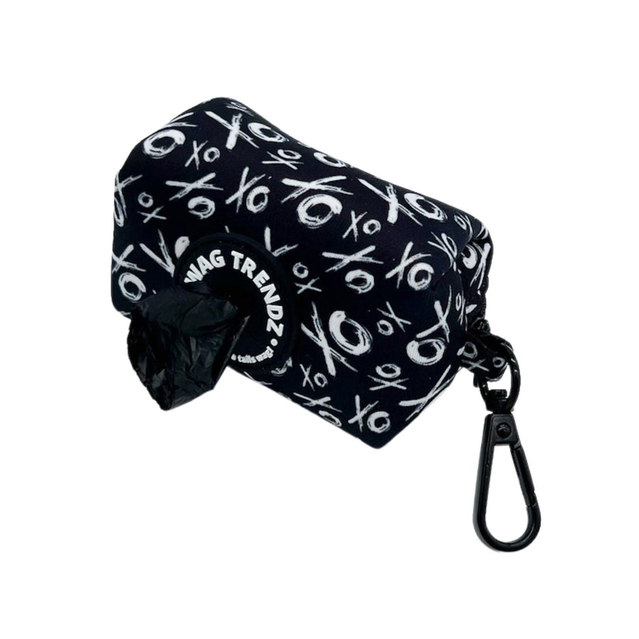Dog Poo Bag Holder - black & white XO pattern - Hugs & Kisses XO - against white background - Wag Trendz