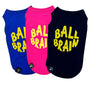 Dog T-Shirt - Ball Brain - Blue, Black & Pink (backside) with bright yellow Ball Brain - against solid white background  - Wag Trendz