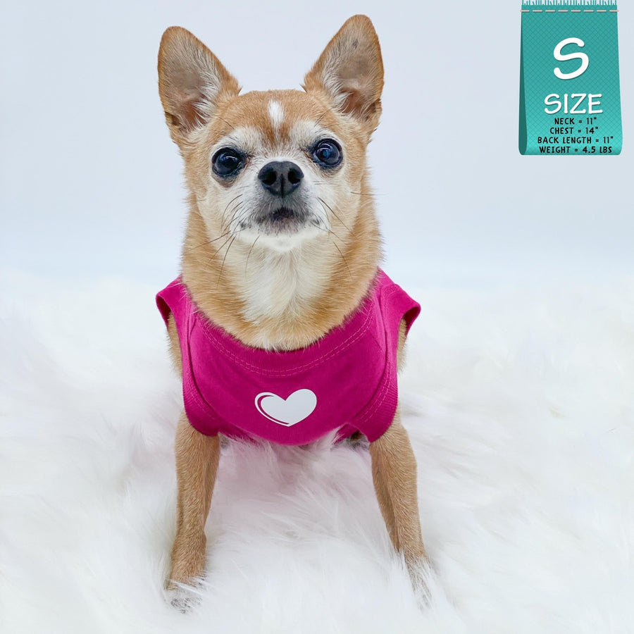 Dog T-Shirt - Chihuahua wearing "Spoiled" dog t-shirt in hot pink with a solid white heart emoji on chest - against solid white background - Wag Trendz