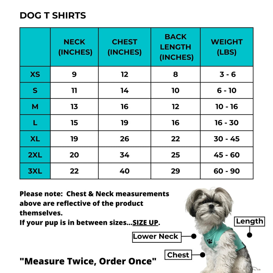 Dog T-Shirt - Size Chart - Wag Trendz