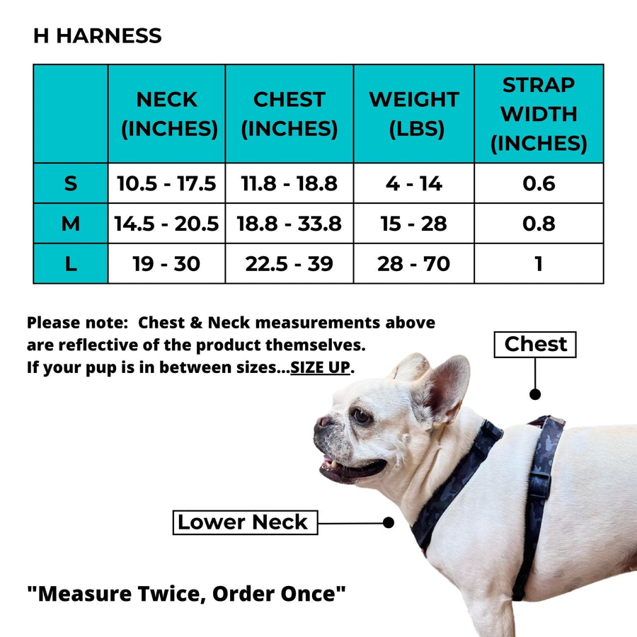 H Dog Harness - Roman Dog Harness - Size Chart - Wag Trendz