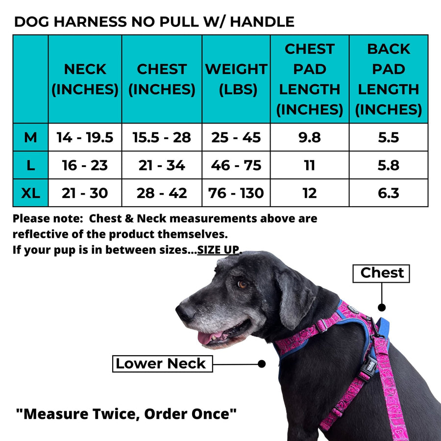 No Pull Dog Harness - with Handle - Size Chart - Wag Trendz