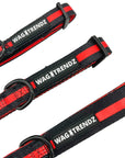 Nylon Dog Collar - black with bold red stripe - Small, Medium and Large laying in a line - against solid white background - Wag Trendz