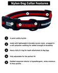 Nylon Dog Collar - black with bold red stripe - product feature captions - Wag Trendz