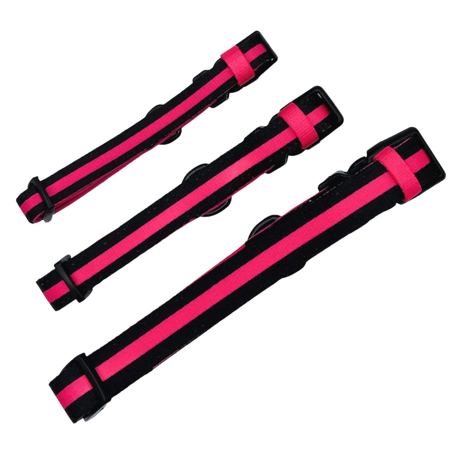 Nylon Dog Collar - Hot Pink - Small Medium and Large Nylon Dog Collars black with bold pink stripe -against solid white background - Wag Trendz